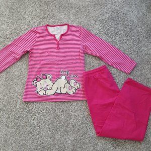 NEW 100% Cotton Warm Fleece Pink Pajama Set Long Sleeve Shirt and Pants M Medium
